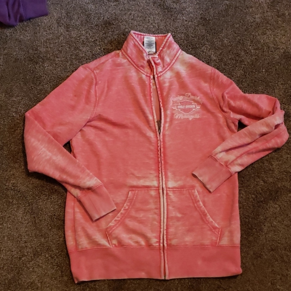 Pink and white harley Davidson zip up sweatshirt
